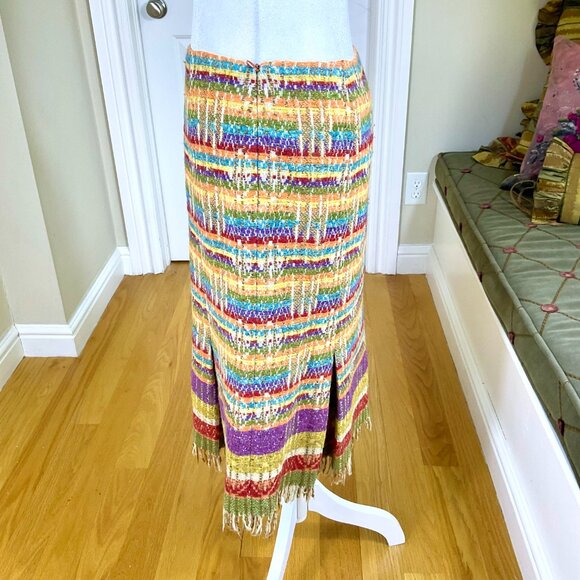 Max Mara Weekend Skirt Wool Blend Colorful Stripes Yellow Multi Pleats Fringe (8 - Picture 3 of 8